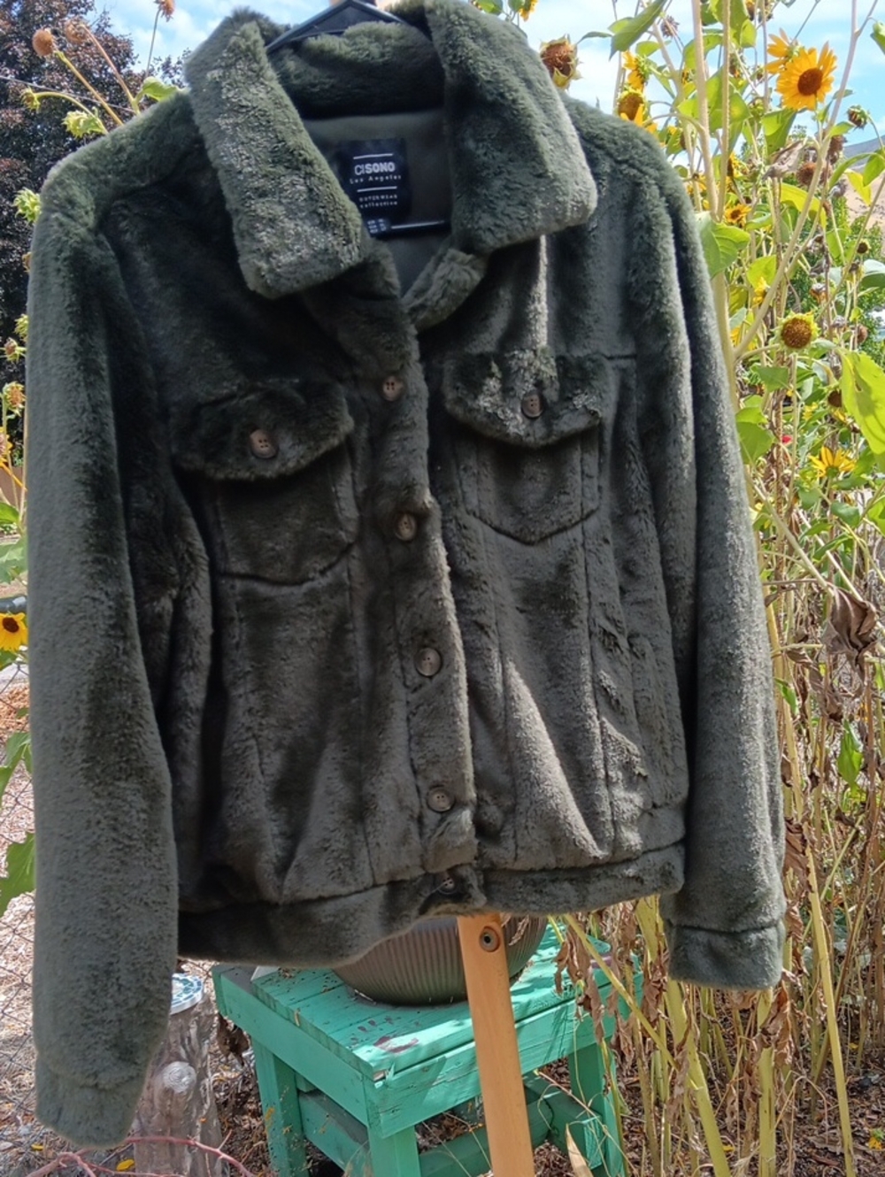 Soho Dark Olive Faux Fur Trucker Jacket